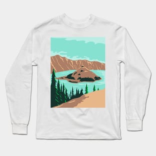 Crater Lake National Park in Klamath County Oregon United States WPA Poster Art Color Long Sleeve T-Shirt